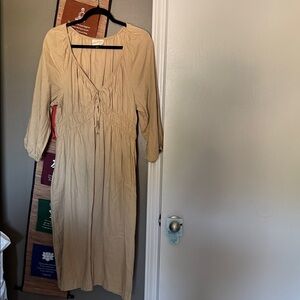Universal Thread linen Peasant Dress khaki with side pockets Size L